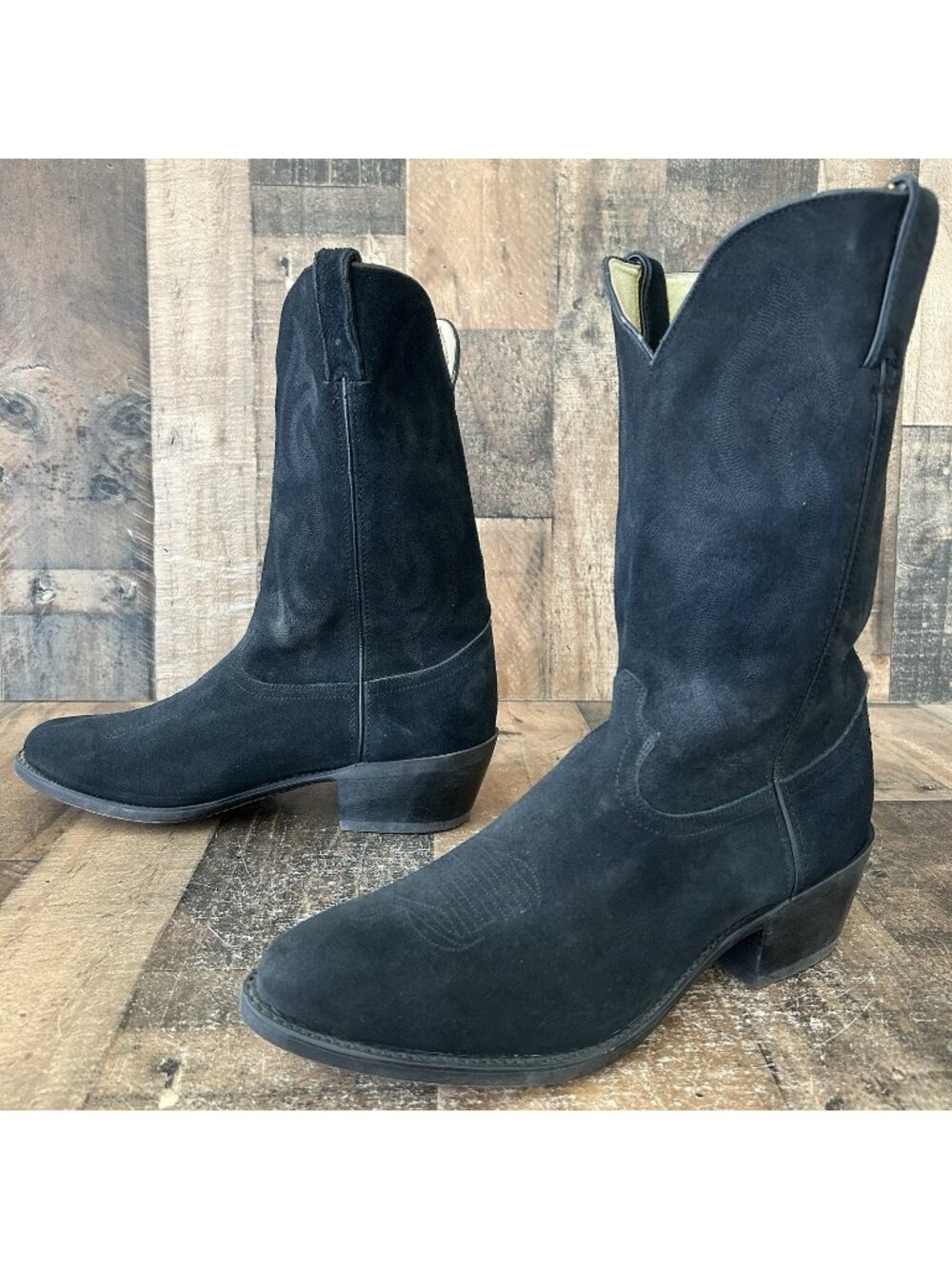 Durango Vintage Black Suede Roughout Western Cowboy Boots Mens 12 EE